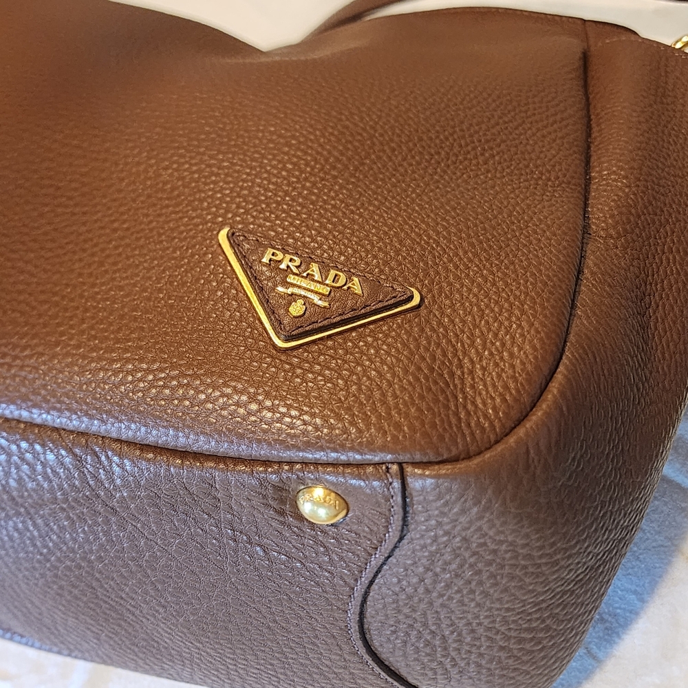 New Prada Vitello Daino BR5009 Brown Leather Side Pocket Hobo Mag Id Card Duster - Picture 16 of 16
